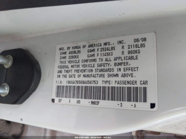 2008 ACURA TL 19UUA76568A056753 Photo 8