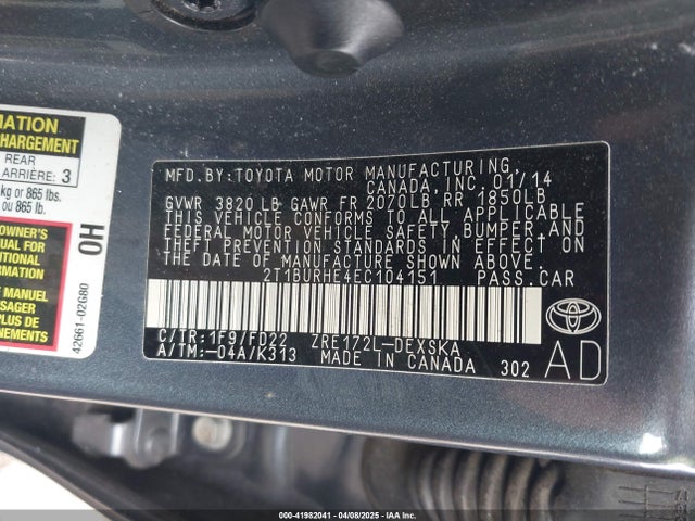 Toyota Corolla S Plus 2014 2T1BURHE4EC104151 Image 9