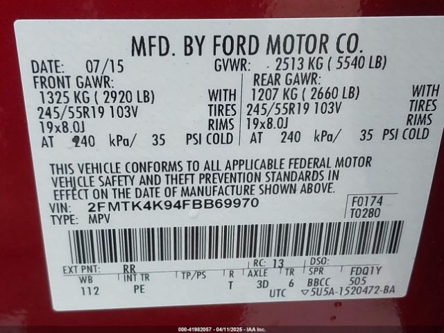2FMTK4K94FBB69970 Ford Edge Titanium