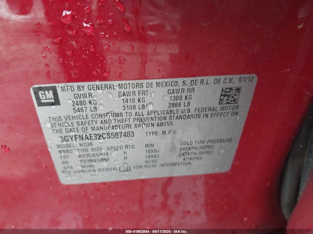2012 CADILLAC SRX 3GYFNAE32CS567483 Photo 8
