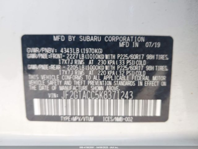 JF2GTACC5K8371243 Subaru Crosstrek 2.0i Premium