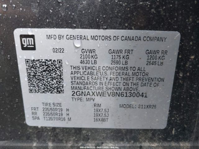 2GNAXWEV8N6130041 Chevrolet Equinox Awd Rs