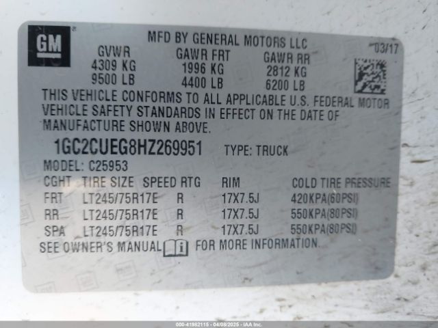 1GC2CUEG8HZ269951 Chevrolet Silverado 2500hd Wt