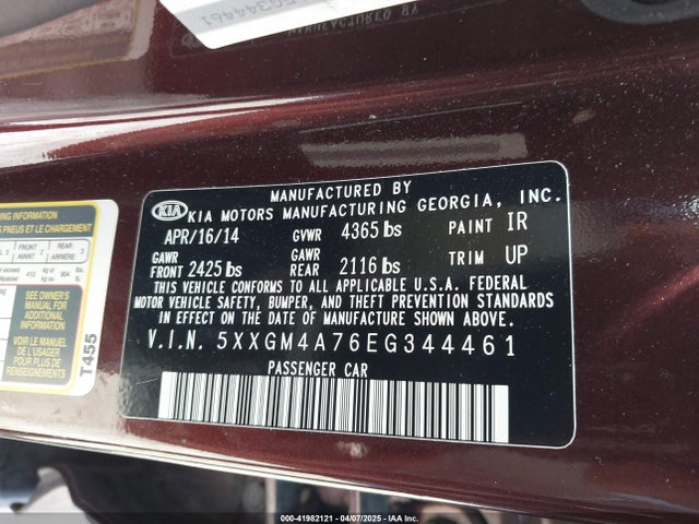 5XXGM4A76EG344461 KIA Optima Lx