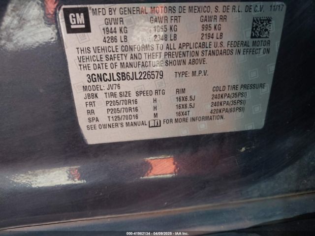 3GNCJLSB6JL226579 Chevrolet luv - mfi, variable valve timing, e85 max, alum