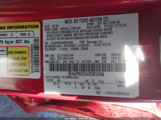3FA6P0CD5LR205506 Ford FUSION SEL