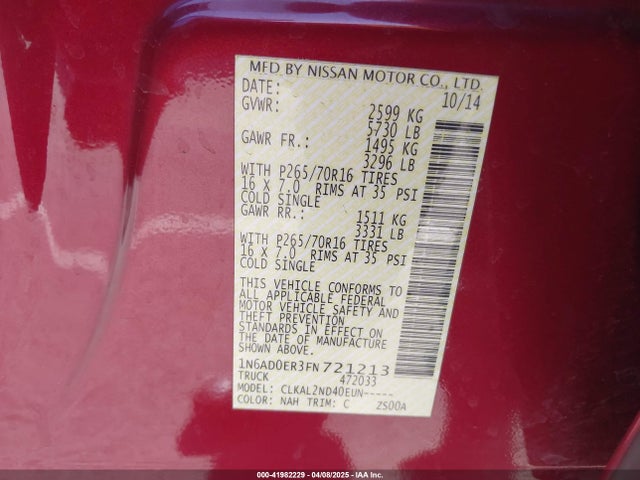 1N6AD0ER3FN721213 Nissan Frontier Sv