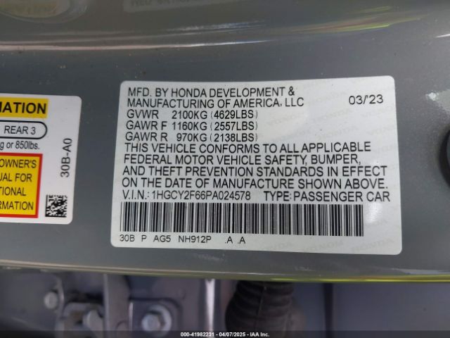 1HGCY2F66PA024578 Honda Accord Hybrid Ex-l