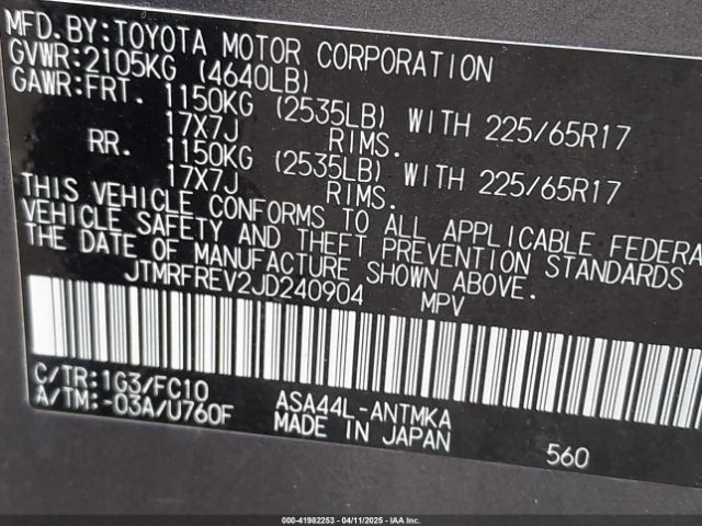 JTMRFREV2JD240904 Toyota Rav4 Xle