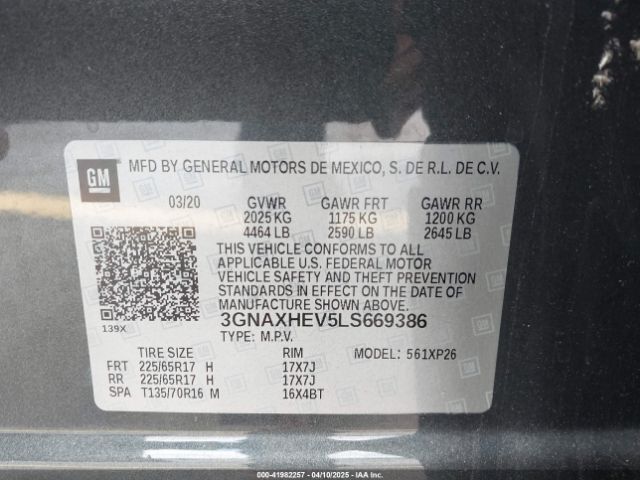 3GNAXHEV5LS669386 Chevrolet Equinox Fwd Ls