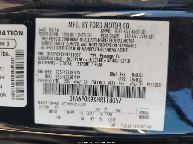 3FA6P0K9XHR118057 Ford Fusion Titanium