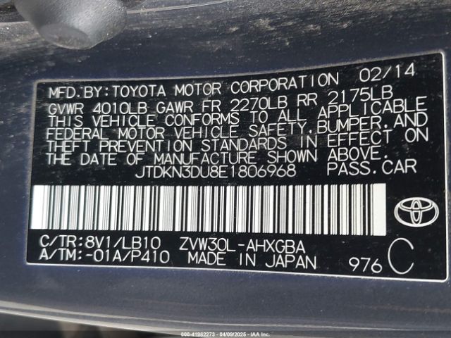 JTDKN3DU8E1806968 Toyota Prius Four