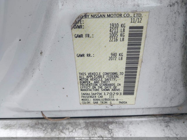 Aukcja sprzedaży 2013 Nissan Altima 2.5 Sv, vin: 1N4AL3AP7DC170293, numer aukcji: 41982352