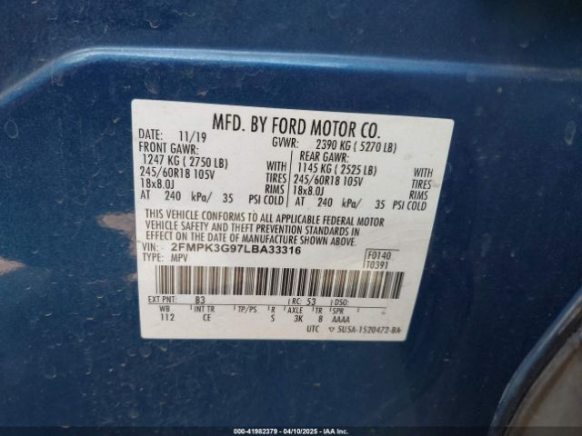 2FMPK3G97LBA33316 Ford EDGE SE