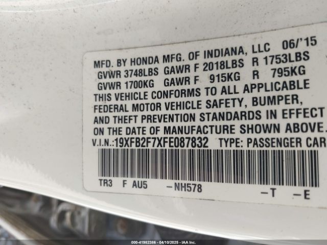 19XFB2F7XFE087832 Honda CIVIC SE