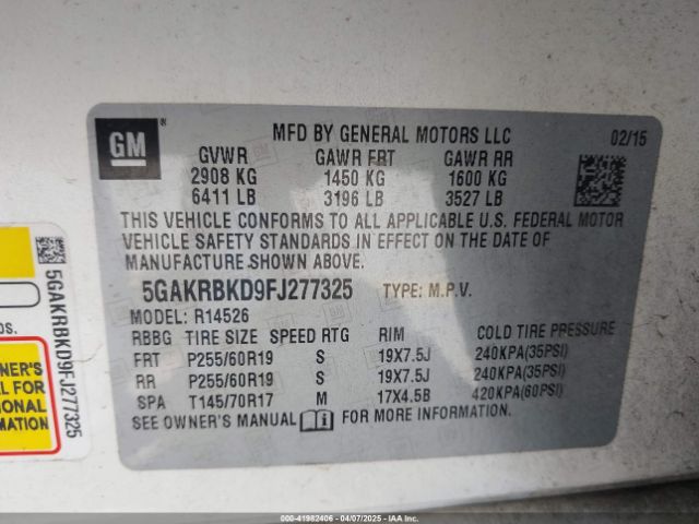 5GAKRBKD9FJ277325 Buick Enclave Leather