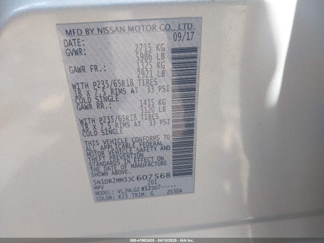 5N1DR2MM3JC607568 Nissan Pathfinder Sl
