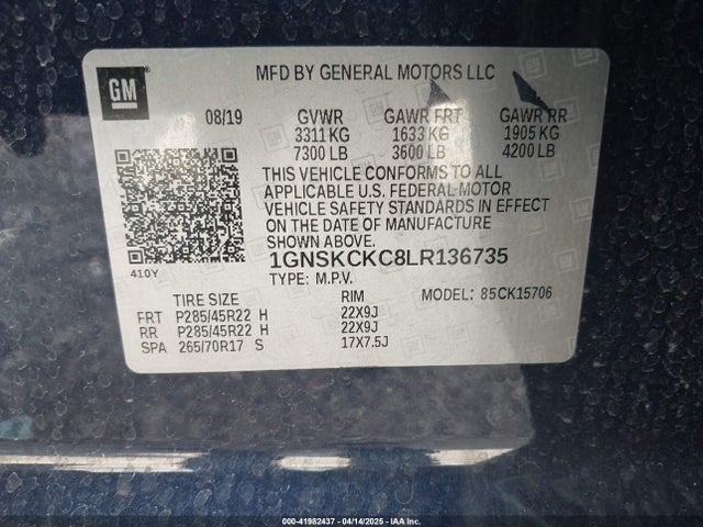 Chevrolet Tahoe 4wd Premier 2020 1GNSKCKC8LR136735 Image 9