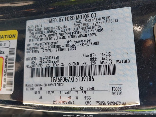 1FA6P0G7XF5109186 Ford FUSION S