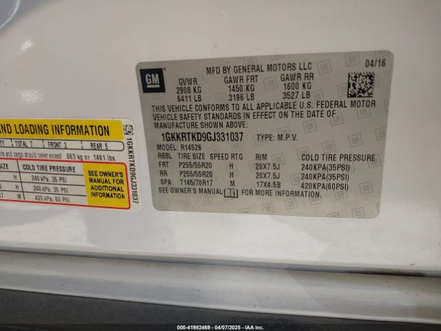1GKKRTKD9GJ331037 GMC Acadia Denali