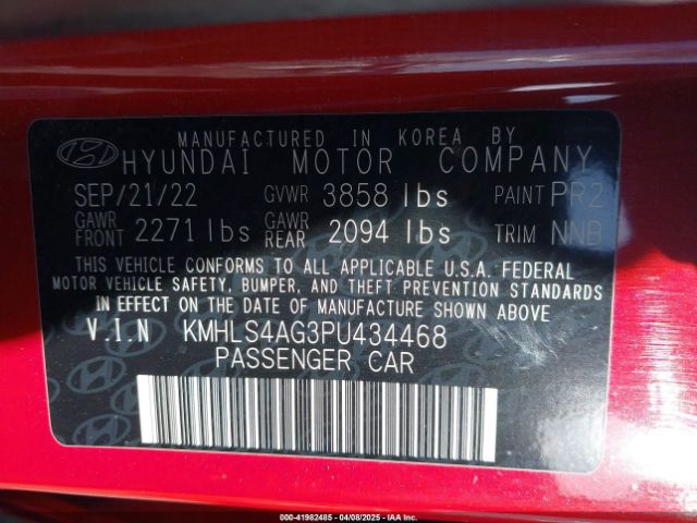KMHLS4AG3PU434468 Hyundai ELANTRA SEL
