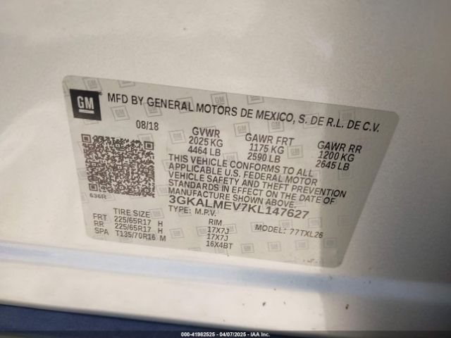 3GKALMEV7KL147627 GMC Terrain Sle