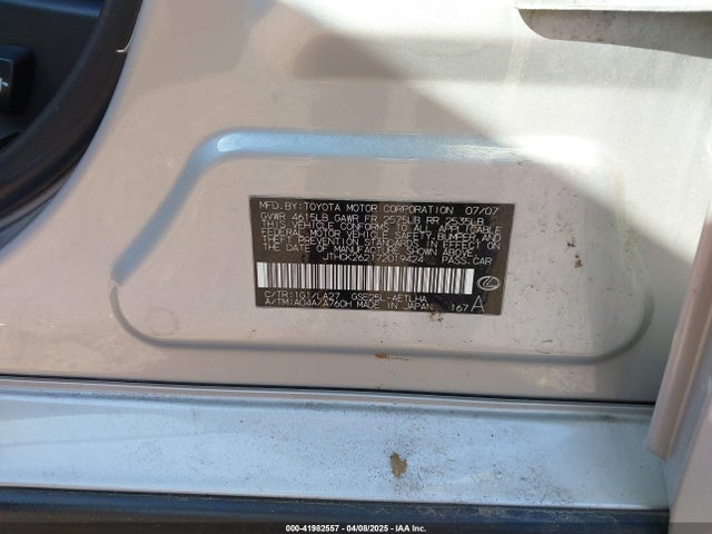 41982557 :رقم المزاد ، JTHCK262172019424 vin ، 2007 Lexus Is 250 مزاد بيع