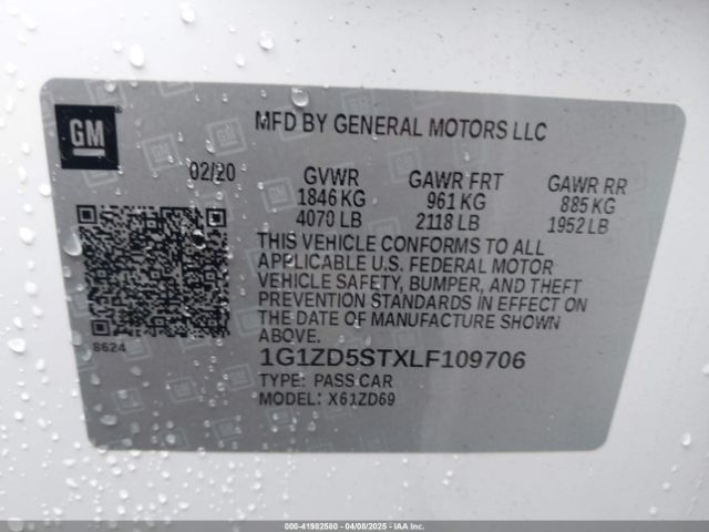 1G1ZD5STXLF109706 Chevrolet Malibu Fwd Lt