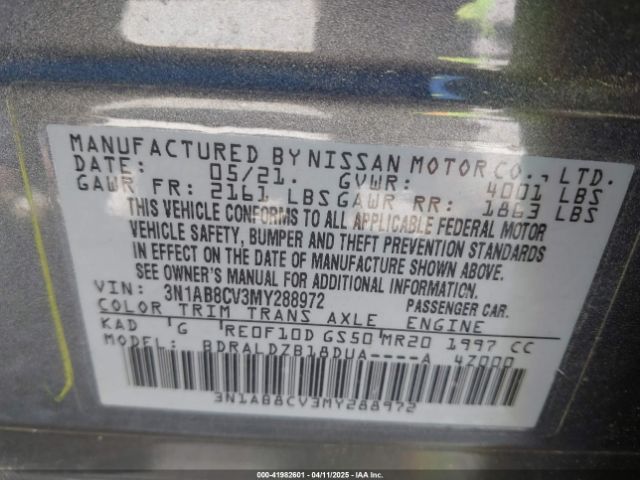 3N1AB8CV3MY288972 Nissan Sentra Sv Xtronic Cvt