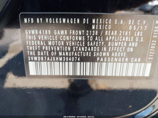3VWDB7AJXHM394074 Volkswagen Jetta 1.4t Se