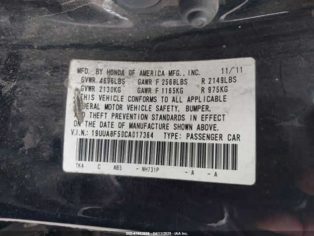 2012 ACURA TL 19UUA8F50CA017364 Photo 8