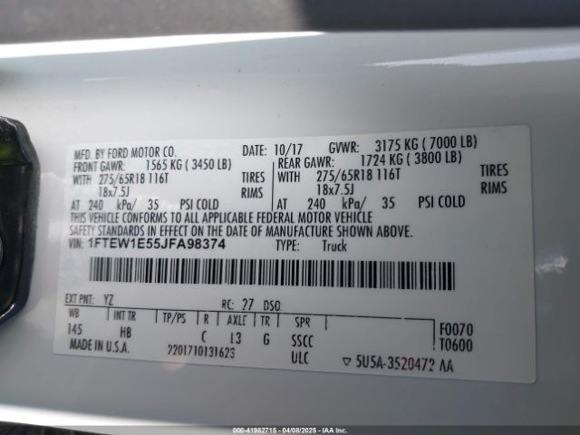 1FTEW1E55JFA98374 Ford F-150 Lariat