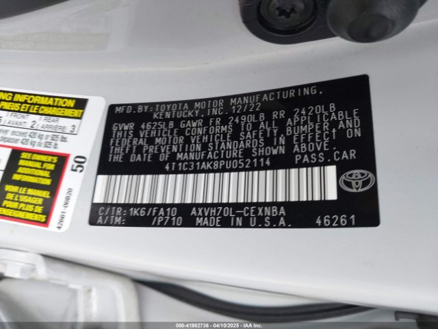 4T1C31AK8PU052114 Toyota Camry Le Hybrid