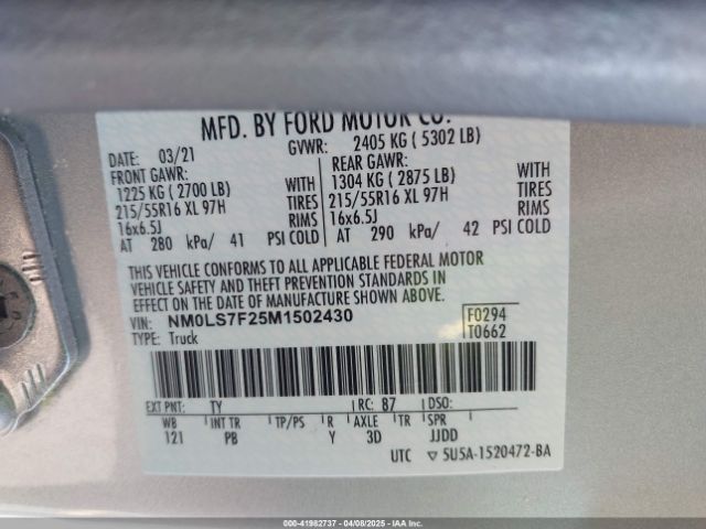 NM0LS7F25M1502430 Ford Transit Connect Xlt Cargo Van