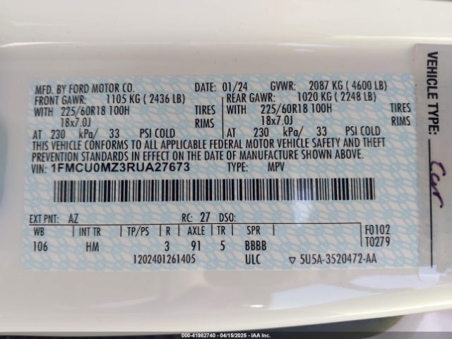 1FMCU0MZ3RUA27673 Ford Escape St-line