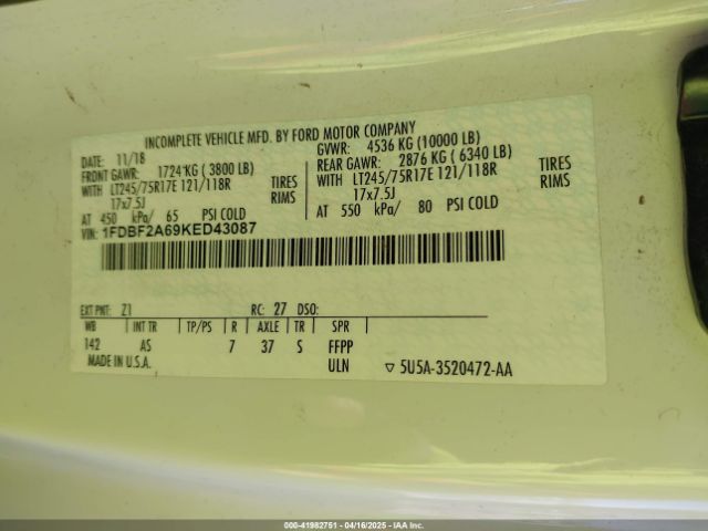 1FDBF2A69KED43087 Ford F-250 Xl