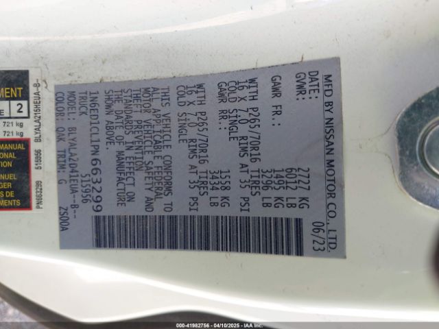 1N6ED1CL1PN663299 Nissan Frontier King Cab S 4x2