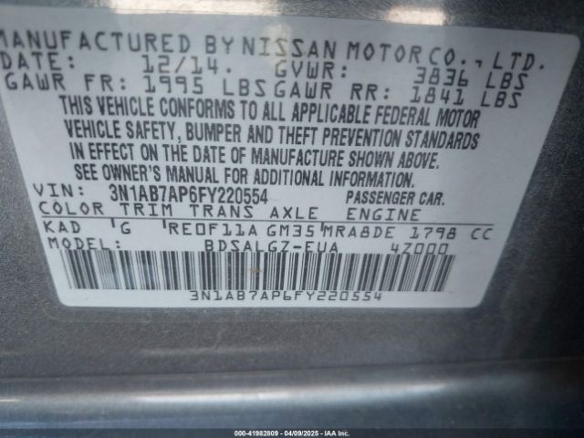 3N1AB7AP6FY220554 Nissan SENTRA SL