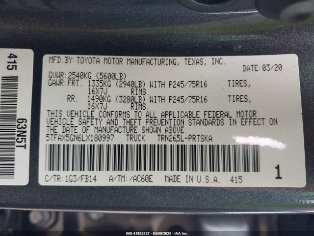 5TFAX5GN6LX180997 Toyota Tacoma Sr
