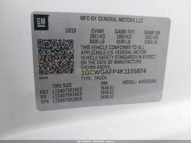 1GCWGAFP4K1155874 Chevrolet Express 2500 Work Van