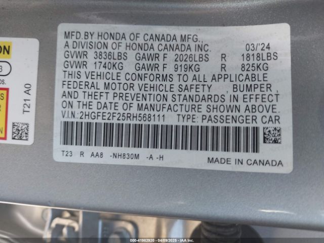 2HGFE2F25RH568111 Honda Civic Lx