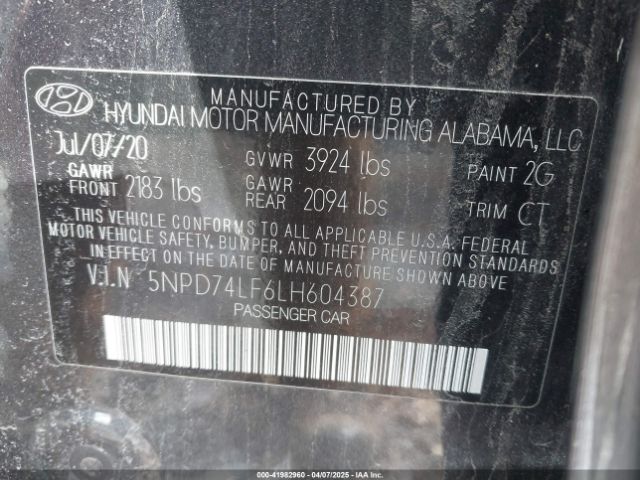 5NPD74LF6LH604387 Hyundai ELANTRA SE