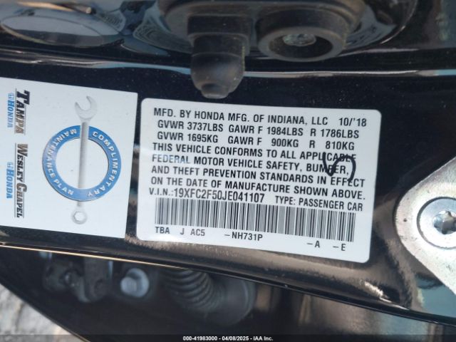 19XFC2F50JE041107 Honda Civic Lx