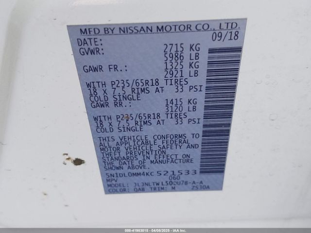 5N1DL0MM4KC521533 Infiniti QX60 LUXE