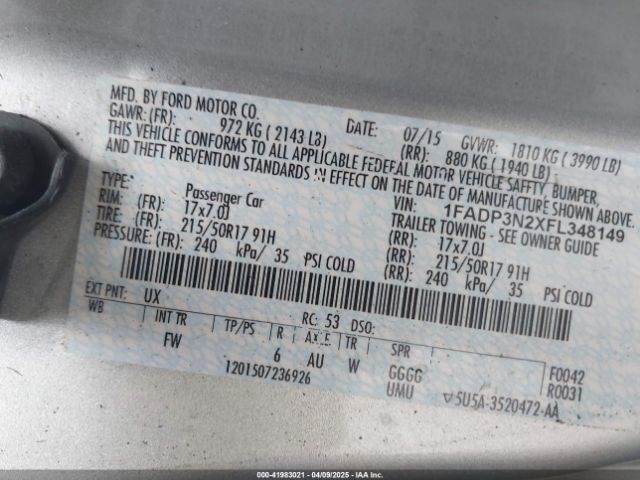 1FADP3N2XFL348149 Ford Focus Titanium