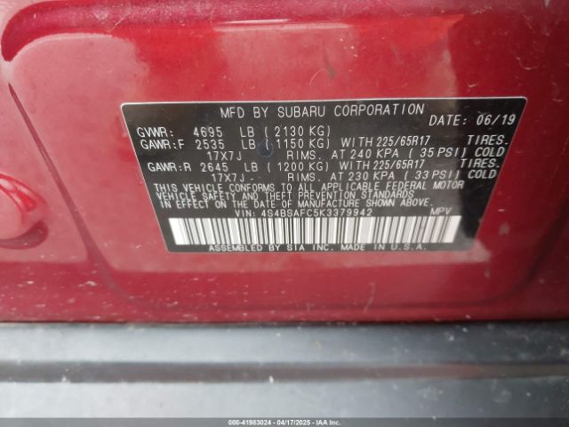 2019 SUBARU OUTBACK 4S4BSAFC5K3379942 Photo 8