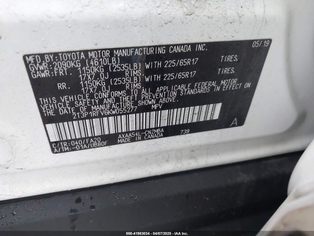 2T3P1RFV6KW055277 Toyota a25a-fks