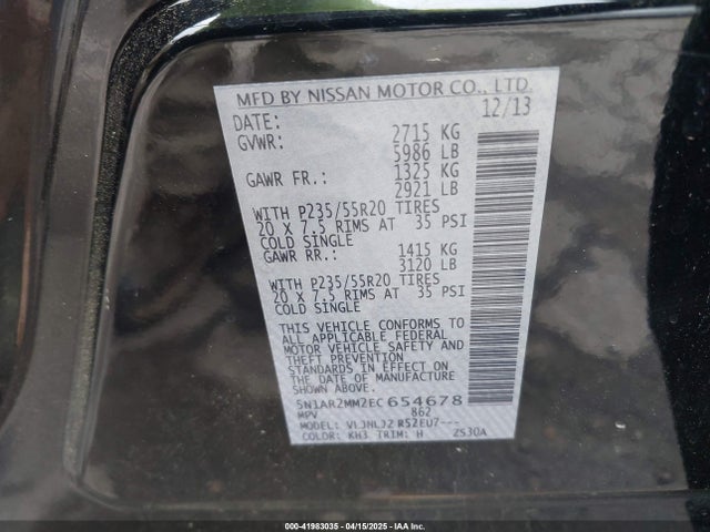 Nissan Pathfinder Platinum 2014 5N1AR2MM2EC654678 Image 9