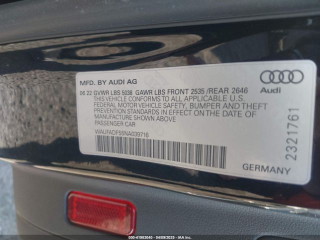 WAUFADF55NA039716 Audi A5 Sportback Premium Plus 45 Tfsi S Line Quattro S Tronic