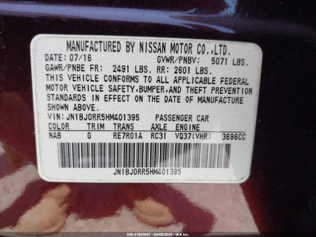 JN1BJ0RR5HM401395 Infiniti QX50